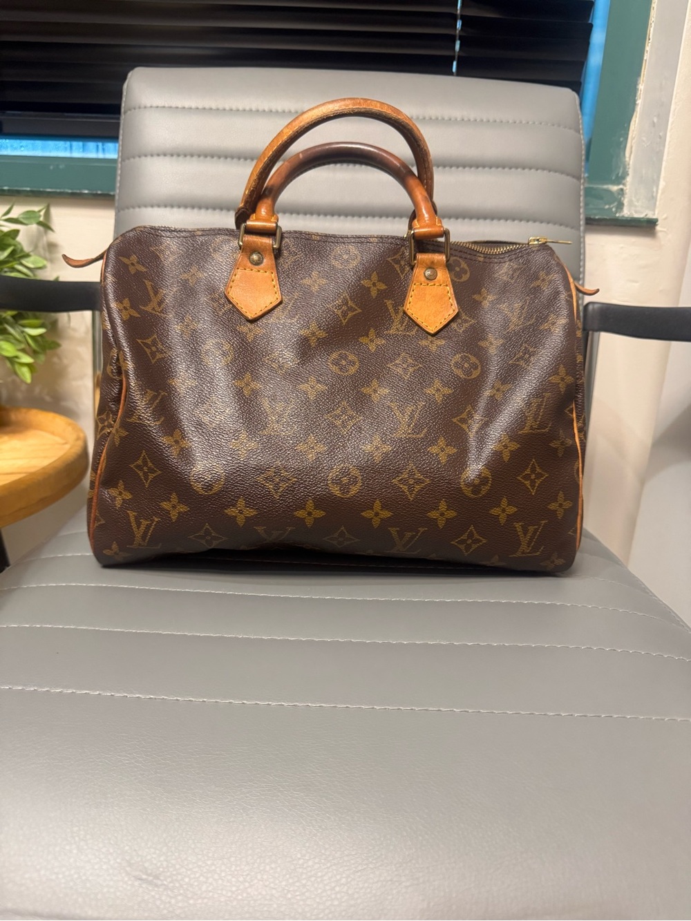 Louis Vuitton Brown Monogram Canvas Duffel with Tan Leather Handles
